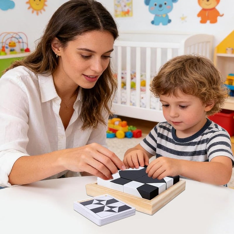 لغز كتل خشبية منطقي مع 40 بطاقة أسئلة، مؤقت أزرق، جرس، لعبة تحفيز الدماغ - Image 2